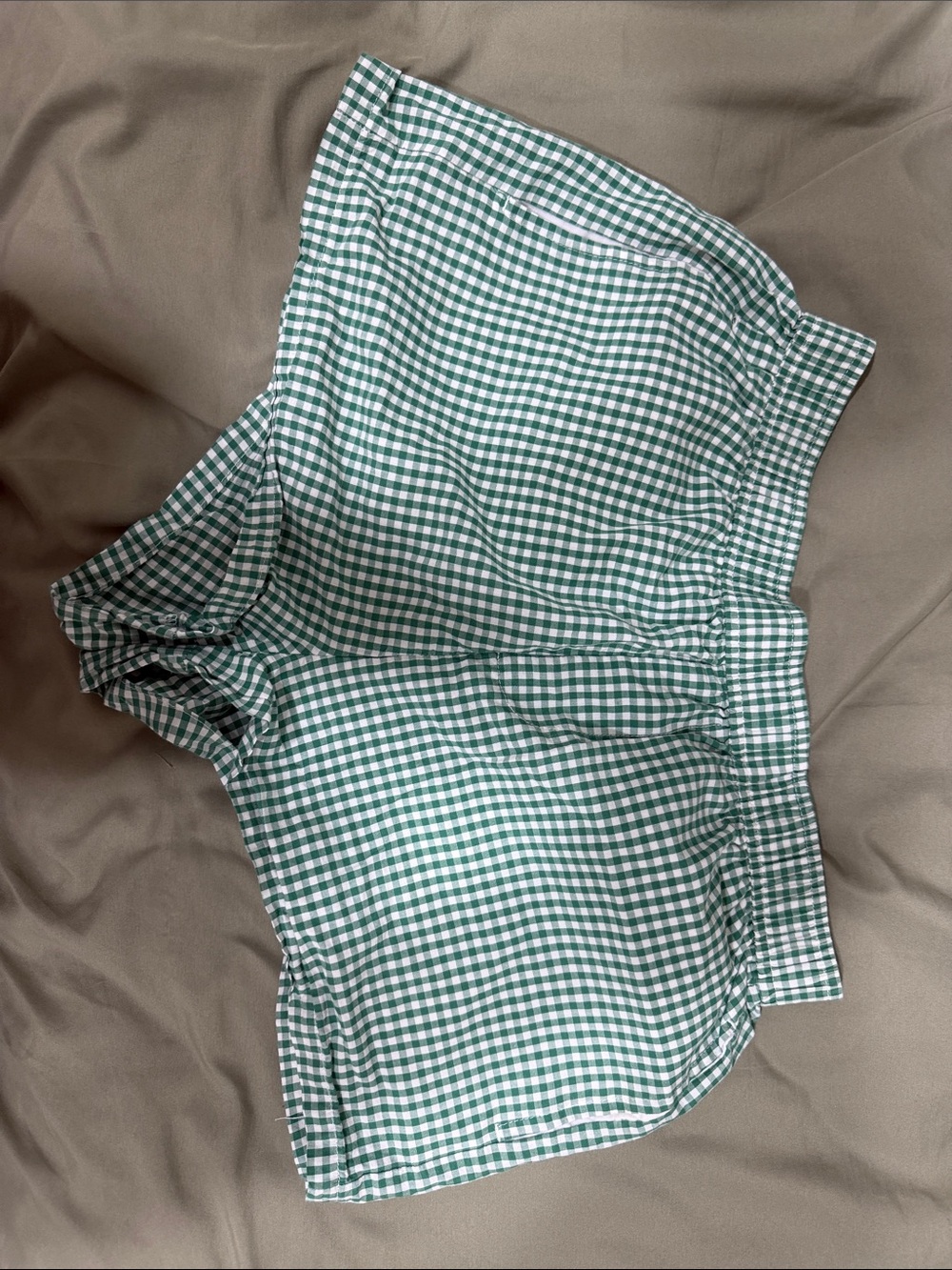 Aeropostale Green & White Gingham Elastic Waist Athletic Shorts